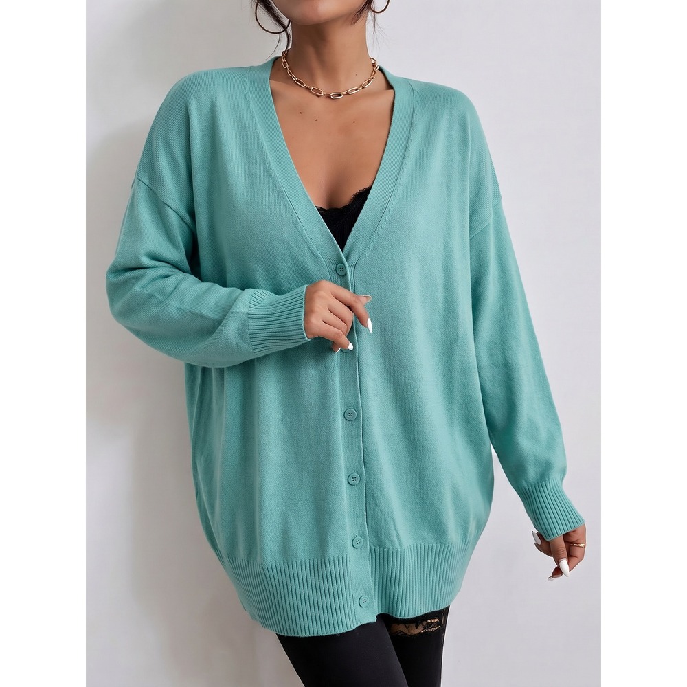Talbots Petite XL V-Neck Cardigan Sweater Teal Green Button Front Oversized XLp